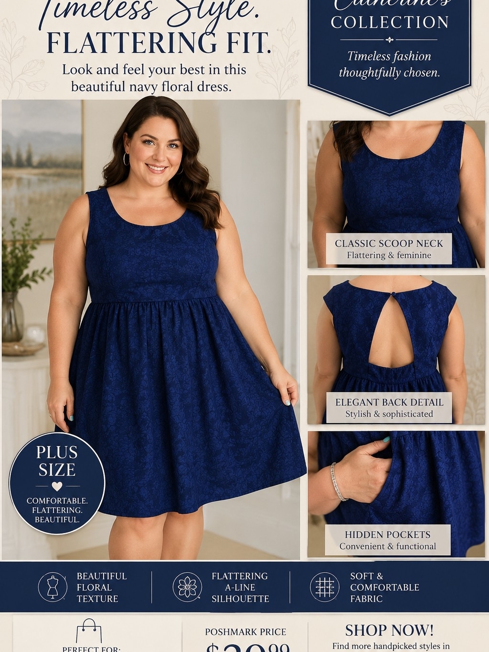 💙 Torrid Navy Blue Floral Fit & Flare Dress – Size 16